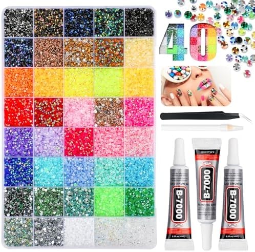 Bedazzling Kit with 50000Pcs Rhinestones, Jelly Rhinestones for Bedazzling, 40 Colors 3mm Resin Flatback Gems with 3Pcs 10ml B7000 Glue, Tweezers & Pickup Pen for Crafting Tumblers Book Nail Art