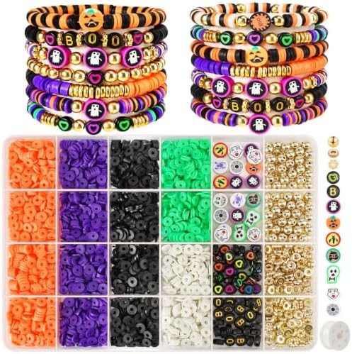 Gionlion 3500 Pcs Halloween Beads for Bracelets, Clay Beads Bracelet Making Kit Halloween Decorations Charms Jewelry Making, DIY Crafts for Gifts Party Favors