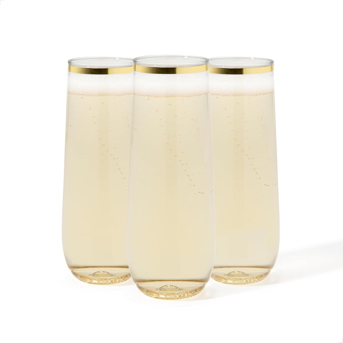 TOSSWARE POP Gold Rim 9oz Flute Set of 48, Premium Quality, Recyclable, Unbreakable & Crystal Clear Plastic Champagne Glasses