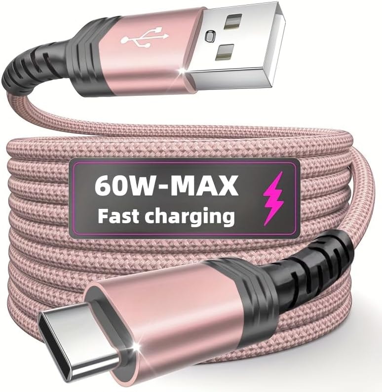 USB C Cable Fast Charging 3.3ft/6.6ft Nylon Braided, Type C Charger Cord Data Sync, Compatible with Smartphones Tablets (Golden,1m=3.3ft=39.3inch)