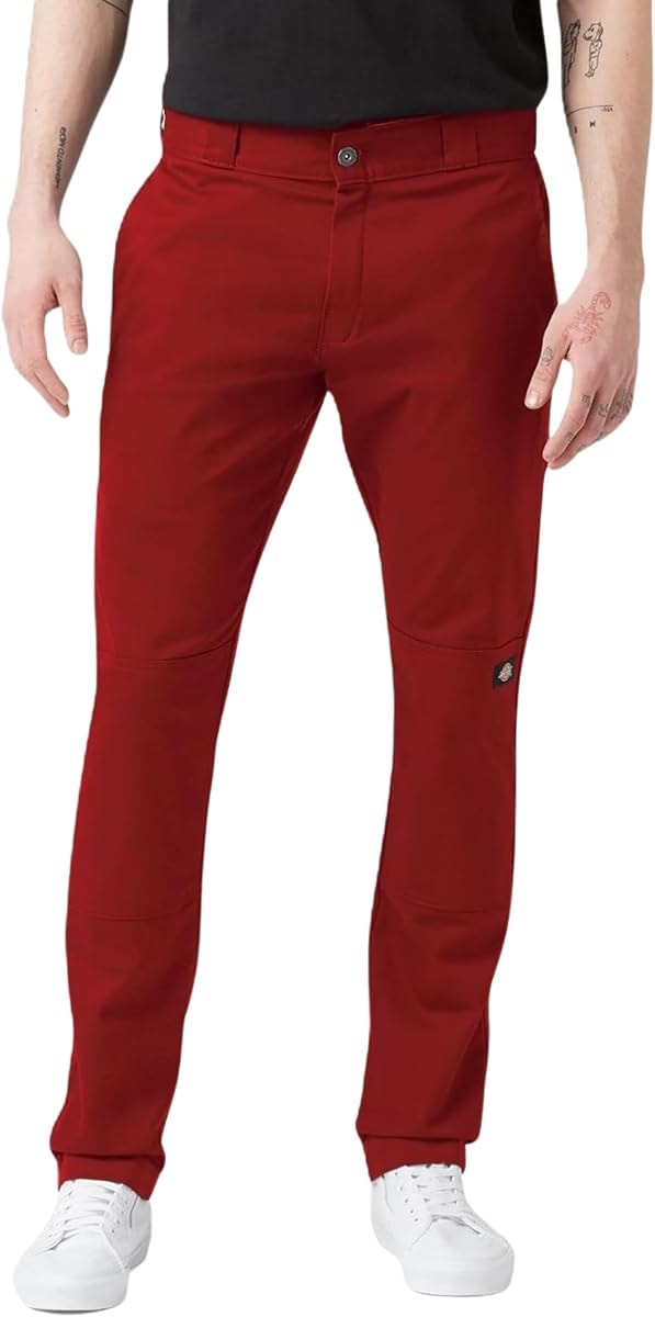 Dickies Men's Skinny Straight Double Knee Work Pants - Durable, Slim Fit, Industrial Uniform & Workwear,English Red, 29W x 32L
