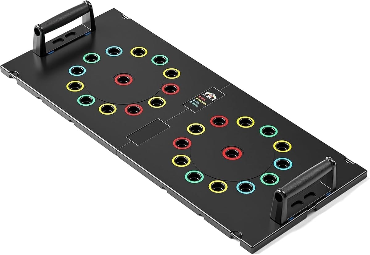 NAYSAYE Pushup Board Multi-functional, Portable Pilates Board with 4 Color Zones, Foldable Push-Up Board with Handle for Home Fitness 30 Holes