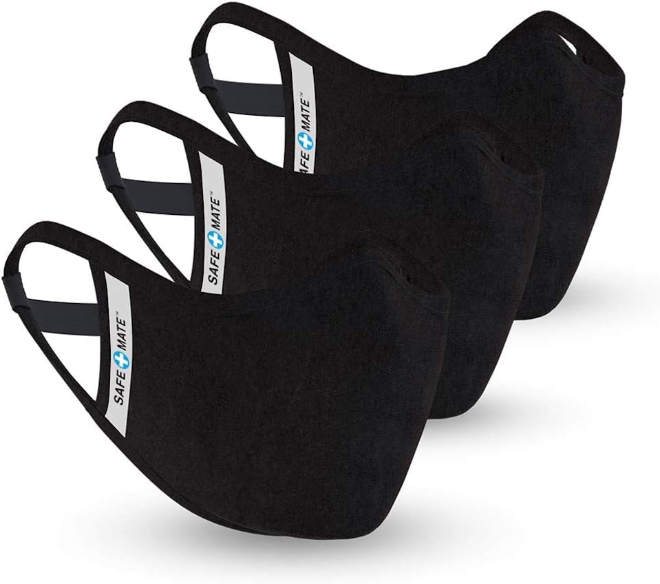 Safe+Mate x Case-Mate - Cloth Face Mask - Washable & Reusable - Adult L/XL - Cotton - Includes Filter - Black-Count 3(Pack of 1)