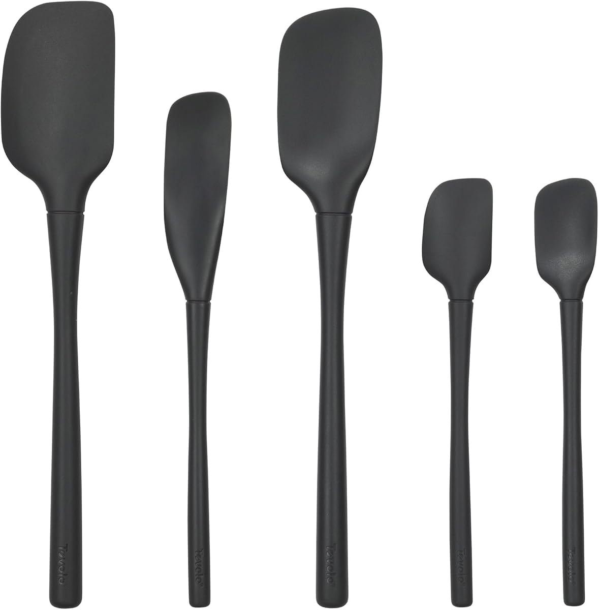 Tovolo Flex Core 5 Piece Silicone Spatula Set Heat Resistant All Silicone Utensils Include Non Stick Spatula Spoonula Jar Scraper, Dishwasher Safe BPA Free Spatulas for Baking Mixing, Black