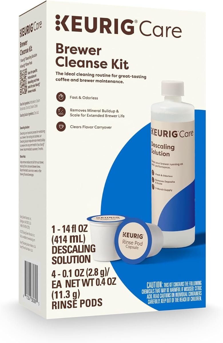 Keurig Brewer Cleanse Kit For Brewer Descaling and MaintenanceIncludes Descaling Solution & Rinse Pods, Compatible with Keurig Classic/1.0 & 2.0 K-Cup Pod Coffee Makers, 5 Count