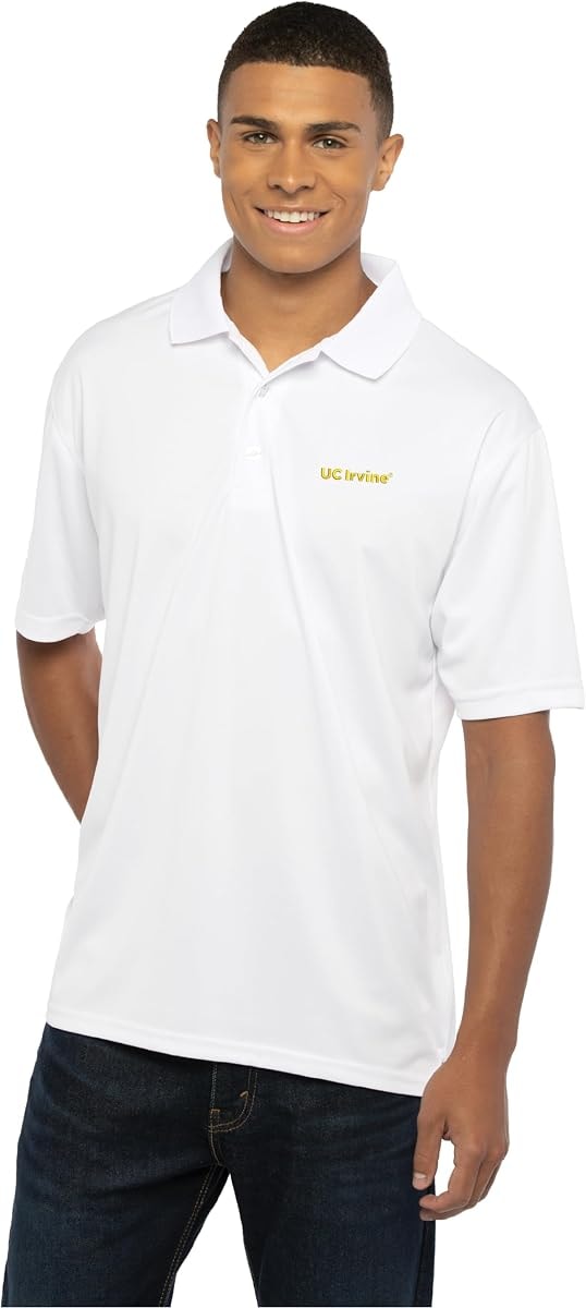 Vantage Apparel Men's Collegiate Premium Moisture Wicking White Icon Polo, Cal Irvine Anteaters, 4X-Large