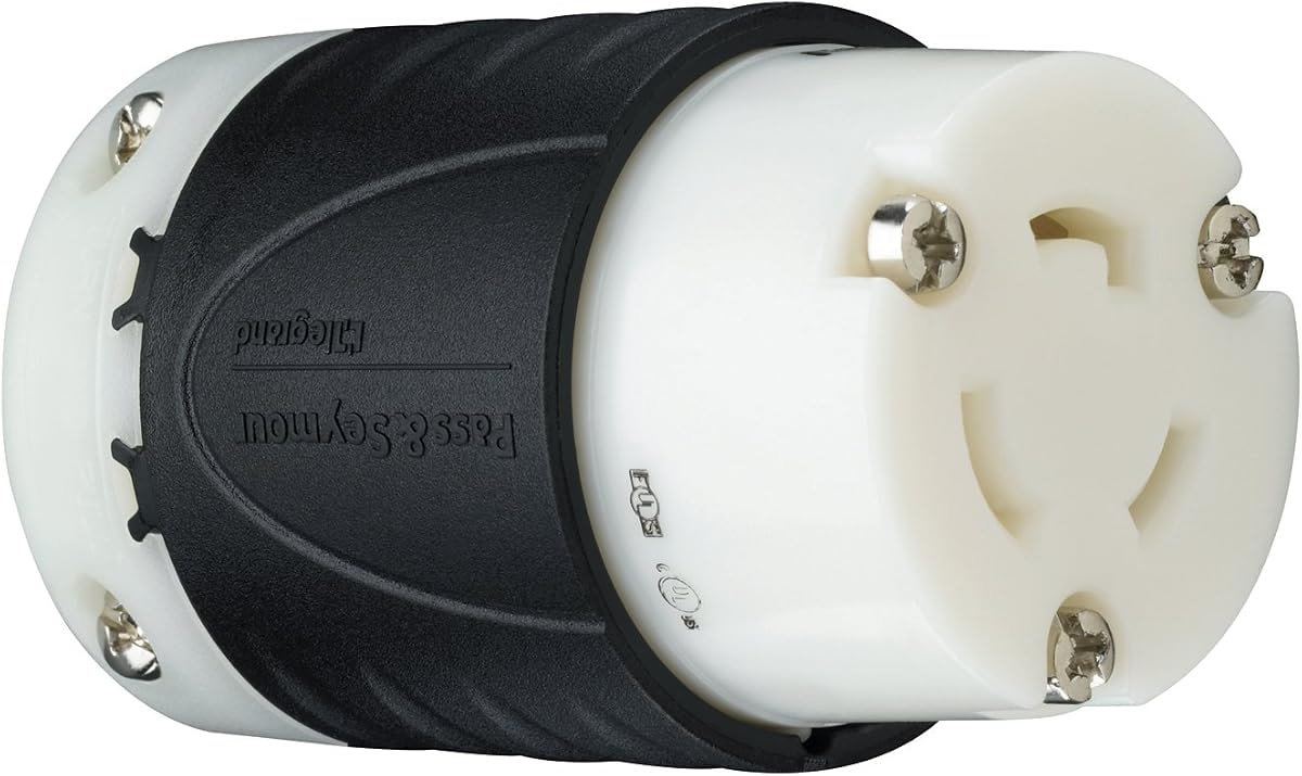 Legrand Pass & Seymour L520CCCV3 Turnlok Industrial Spec Grade Locking Connector, 20 Amp 125V, NEMA L5-20R, Black/White (1 Count)