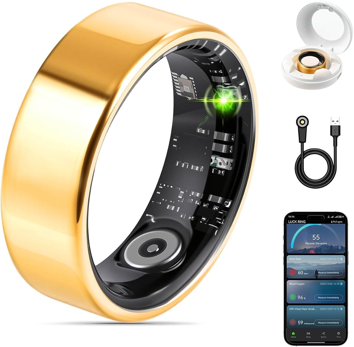 FAHKNS Smart Health Ring for Women Men: Fitness Tracker Ring with Heart Rate,Blood Oxygen,Sleep Monitor,Stress,Steps Counter,IP68 Waterproof for iOS & Android,No APP Fees (Rose Gold,6#)