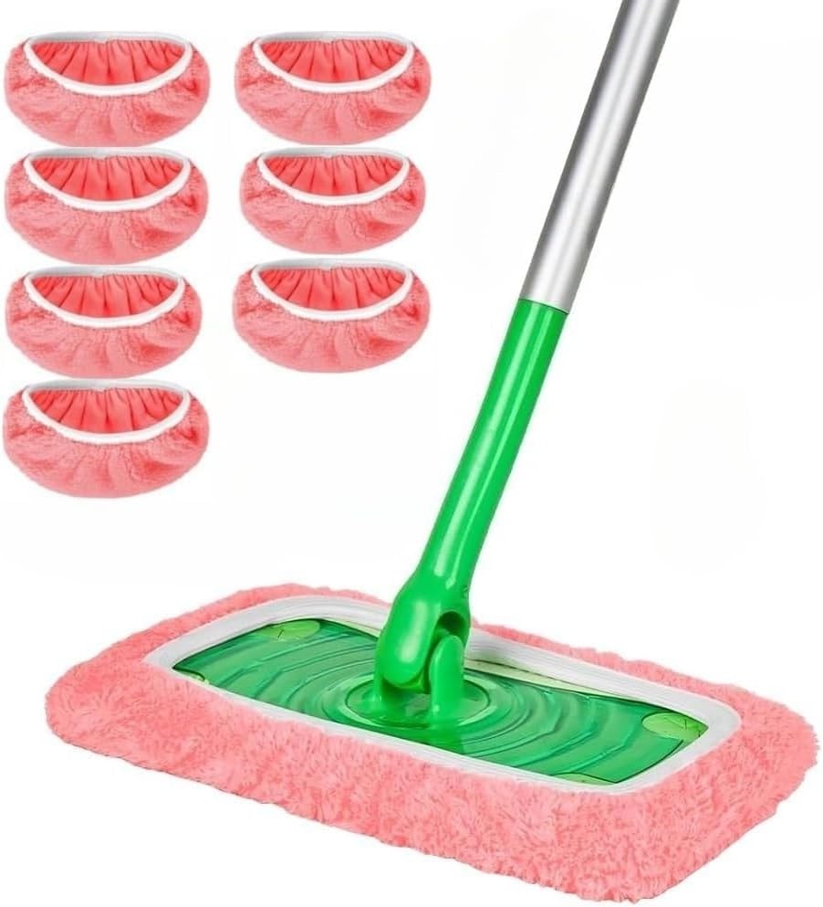 Microfiber Mop Pads - 7 Pack Reusable Washable Refills for Wet & Dry Floor Cleaning - Fits Most Standard Mops - Pink Household Cleaning Pads