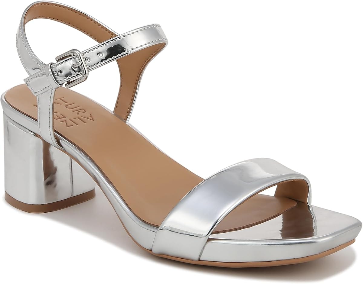 Naturalizer Womens Izzy Heeled Sandal Silver Metallic 7.5 M