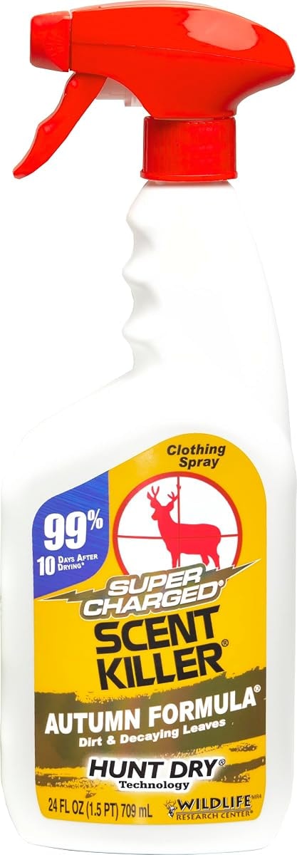 Wildlife Research Center Super Charged Scent Killer Autumn Formula Spray – Odor Eliminator for Hunting Adds Scent of Dirt and Decaying Leaves – Works After Drying – Deer (24 FL OZ)
