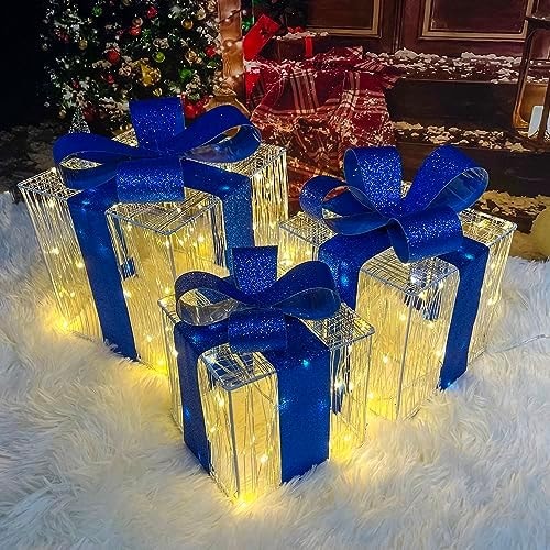 Christmas Decorations: Set of 3 Christmas Lighted Gift Boxes