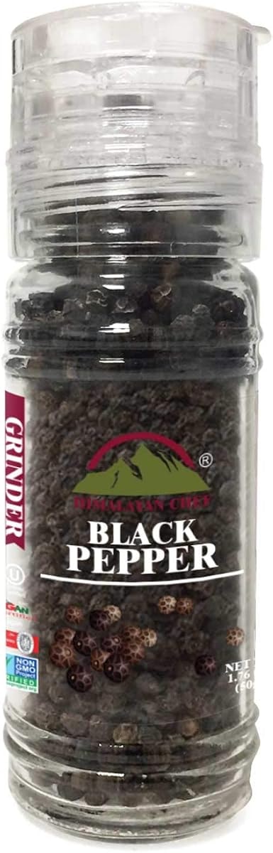 Himalayan Chef Black Peppercorns, Glass Grinder-1.76oz