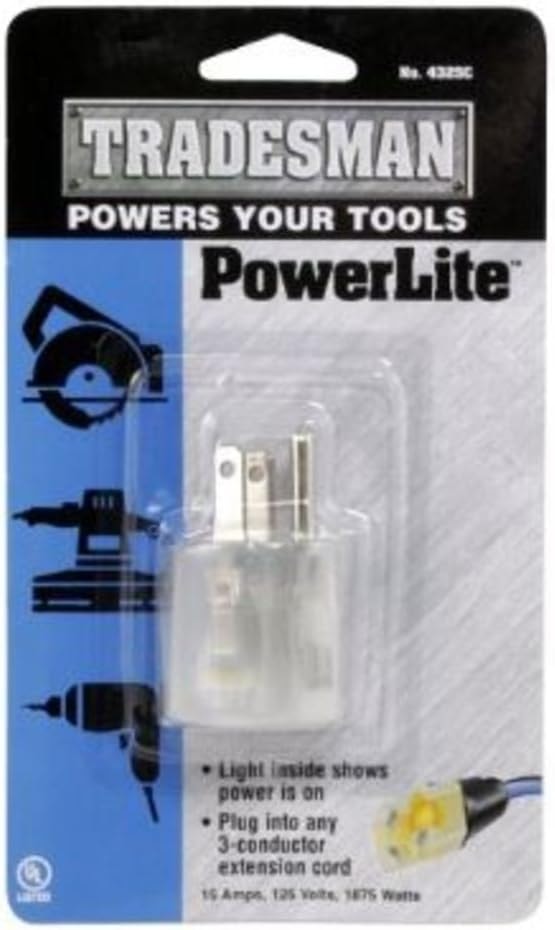 Southwire Woods Tradesman Adapter Plug - 1-Outlet Lighted AC Adapter - 15-Amp Grounded Plug Adapter - Clear Housing - Safe Jobsite & Home Use