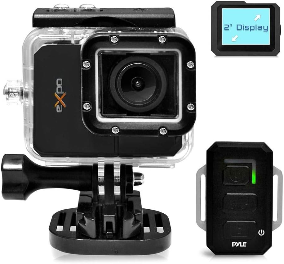 Pyle Expo Sports Action Camera - HD 1080P Mini Hi-Res Camcorder w/ Wifi, 20 MP Cam, 2" Screen USB SD Card HDMI, Battery - Waterproof Case, USB Cable, Wireless Remote Control, Mount - PSCHD90BK (Black)