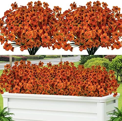 24 Pcs Artificial Flowers for Outdoor, Plastic Fake Flowers Decor, Orange
