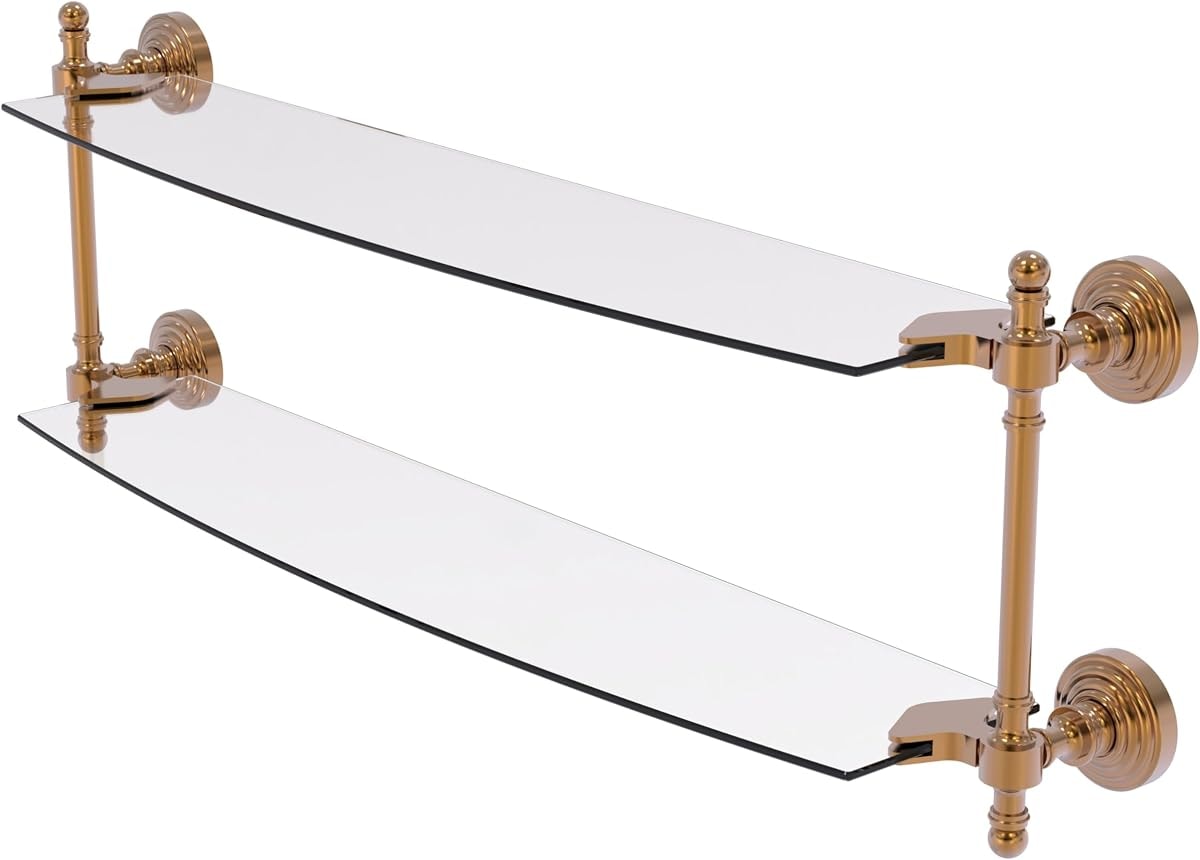 Allied Brass RW-34/24-BBR Retro Wave Collection 24 Inch Two Tiered Glass Shelf, Brushed Bronze