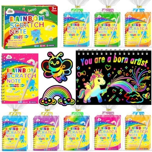 ZMLM 24 Pack Rainbow Art Scratch Notebooks for Kids Birthday Party Favors