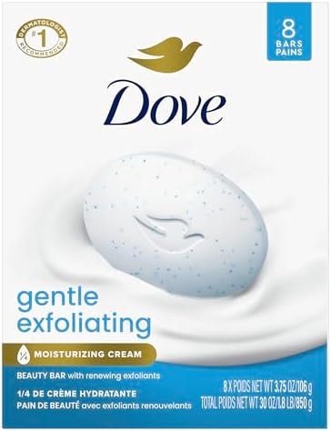 Dove Gentle Exfoliating Beauty Bar Soap 8 Count, Renewing Cleanser, 3.75 oz I Beauty bar with gentle exfoliants and moisturizing cream to renew skin and reveal softer, smoother skin