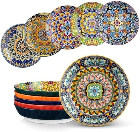 vancasso 32 Oz Pasta Bowls Sets of 6, Ceramic Large Colorful Salad Serving Bowls for Kitchen, Dishwasher & Microwave Safe, Soup Pasta Plates