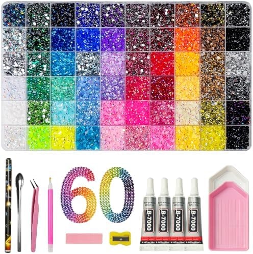 DFBYZLQ Bedazzling Kit 48000Pcs Multicolors 3mm Flatback Gems for Diamond Art, 60 Colors Resin Jelly Rhinestones, Bedazzler Kits with 12pcs Tools (60 Colors)