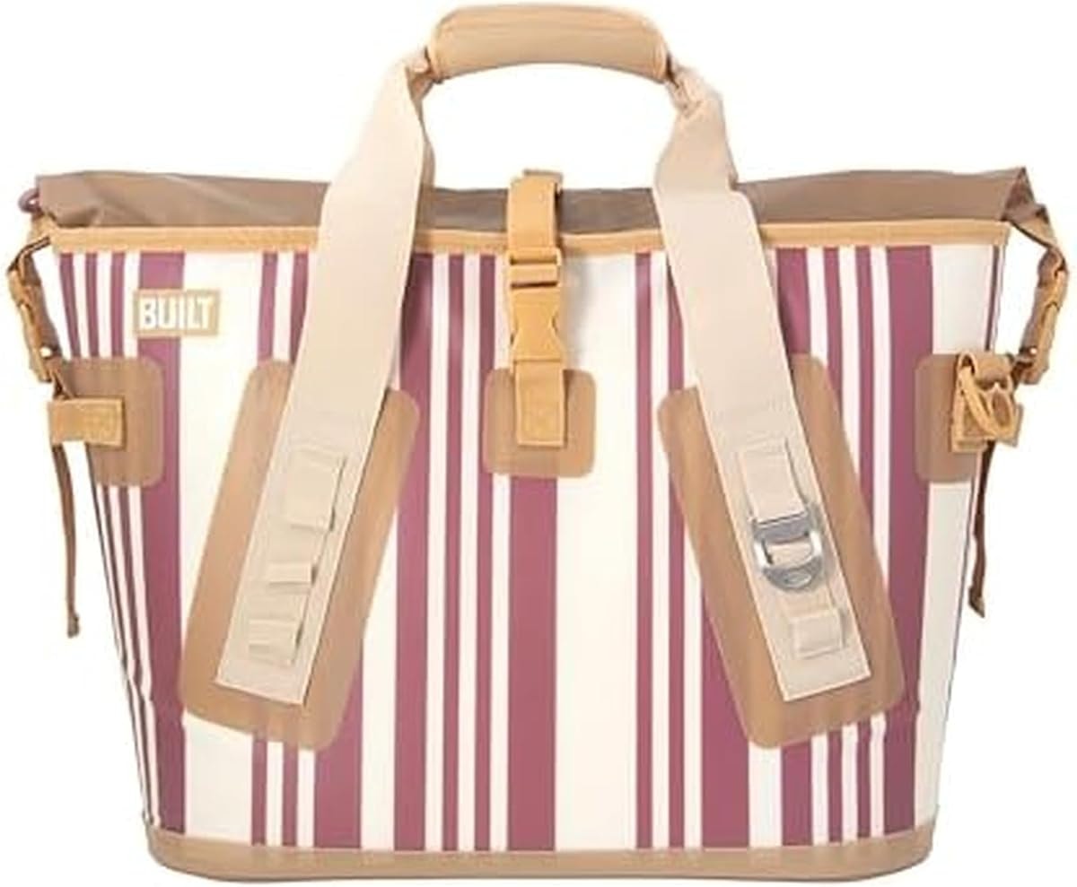 BUILT Large Welded Soft Portable Cooler with Wide Mouth Opening Insulated and Leak-Proof Dusty Rose Stripe