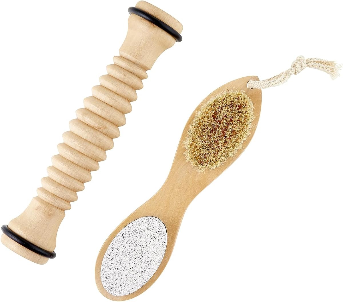 Santa Barbara Design Studio Foot Spa & Care Kit - Gift Boxed Pumice Stone Scrubber and Wood Massage Roller with Reflexology Map, 2-Pieces, Best Foot Forward