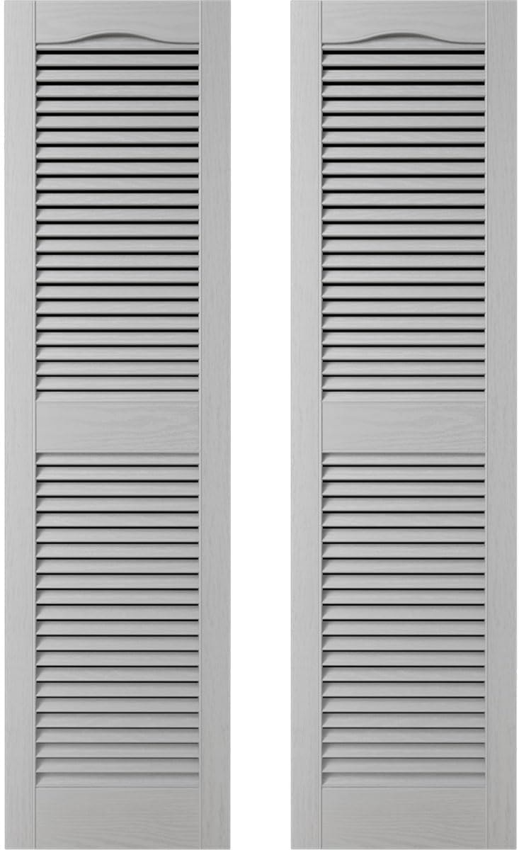 Builders Edge 14.5 in. W x 79 in. H, Custom Cathedral Top Center Mullion, Open Louver Shutters, Includes Matching Installation Spikes (Per Pair), 030 - Paintable