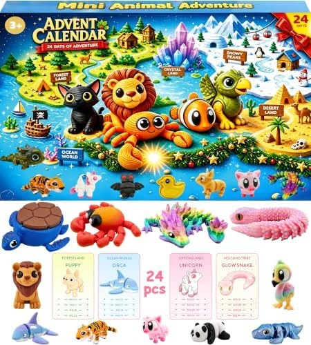 Advent Calendar 2026 for Kids - Countdown Calendar with 24 Days 3D-Printed-Animals Toy Gifts for Kids Boys Girls