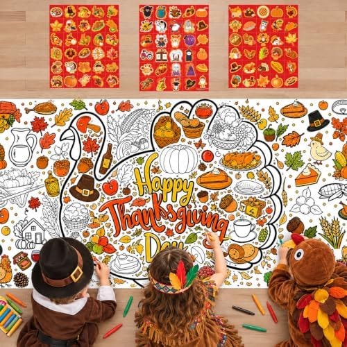 Thanksgiving Crafts for Kids - Giant Coloring Poster with 90 PCS Stickers