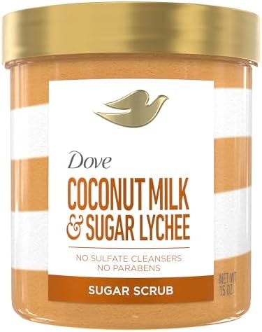 Dove Sugar Body Scrub Coconut & Lychee For Women For Exfoliated & Hydrated skin 15 oz