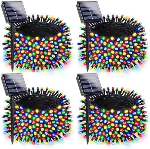 Solar Christmas Lights Outdoor, 4 Pack 132FT Solar String Lights MultiColor