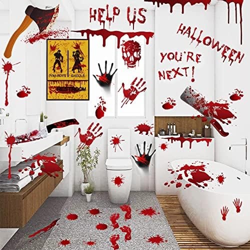 84Pcs Halloween Handprint Footprint Stickers Window Bathroom Floor Decor