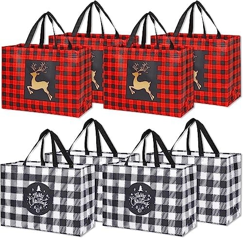 YANGTE 8 Pack Extra Large Christmas Gift Bags, Reusable Tote Bags with Handle Non-Woven Christmas Grocery Shopping Totes for Holiday Xmas, 16.9 * 12.6 * 6.8"