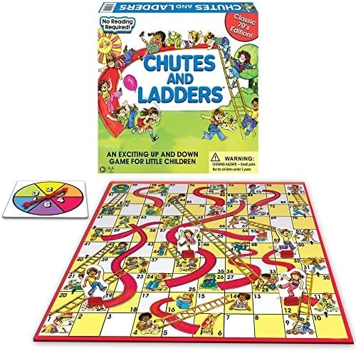 Classic Chutes and Ladders Board Game, 1970's Art Board Game for 2-4 Players, Minimum Age 3 and Up, Number of Players: 2-4, by Winning Moves Games USA
