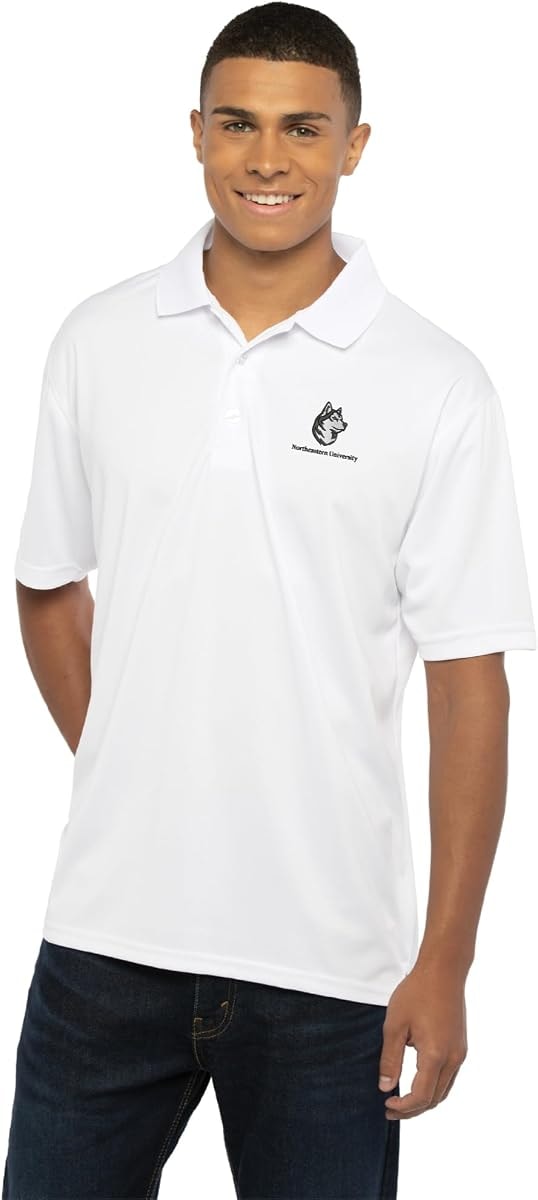 Vantage Apparel Men's Collegiate Premium Moisture Wicking White Icon Polo, Northeastern Huskies, 4X-Large