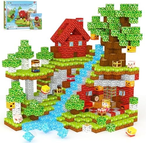 ORZbb 120PCS Magnetic Blocks Kids Games Building Toys for 3 4 5 6 7 8 9 10 11 12 Year Old Boys Girls, Magnetic Tiles Cubes STEM Sensory Toys for Toddler Travel Party Christmas Birthday Gifts