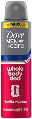 Dove Men Whole Body Aluminum-Free Deodorant Spray, Vanilla + Cocoa, 4 oz