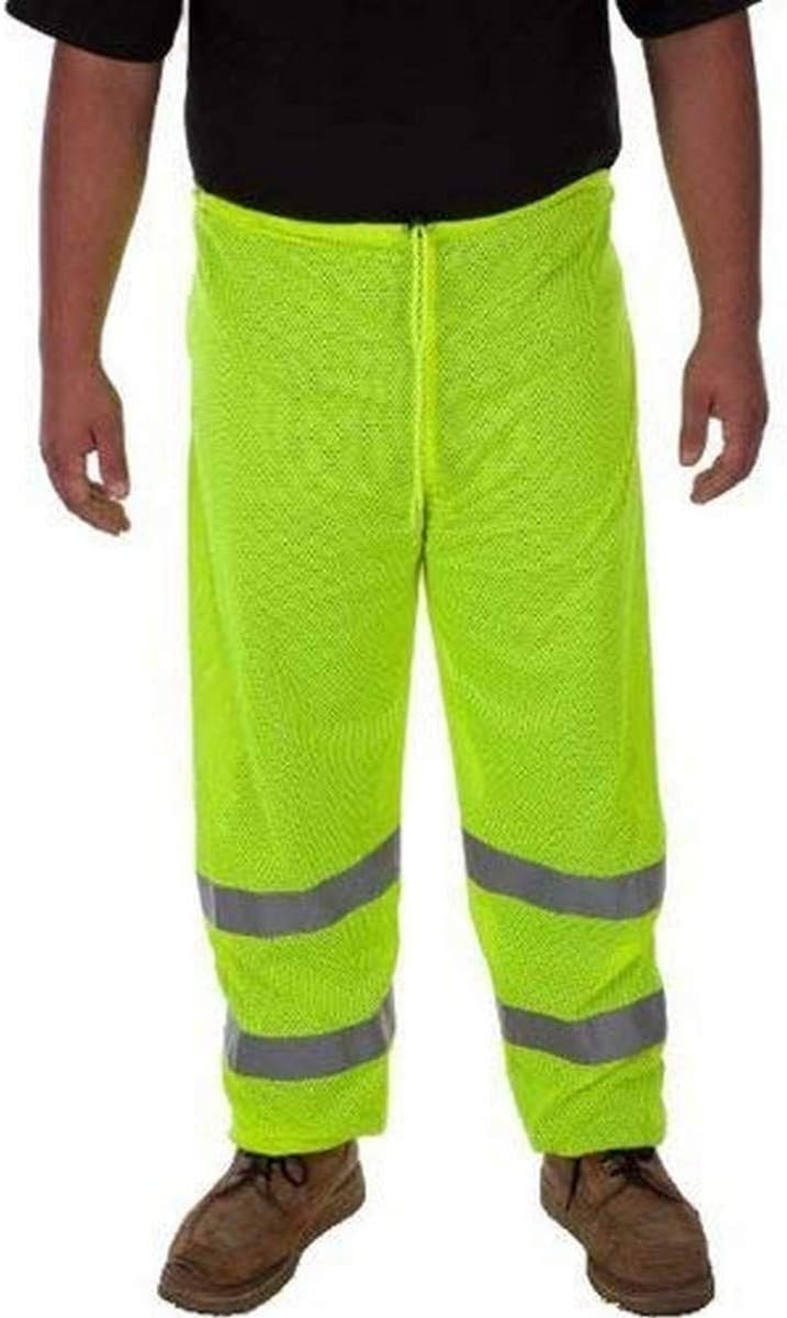 Liberty Glove & Safety C16925G/XL2X HiVizGard Polyester Class E Mesh Pant with 2" Wide Silver Reflective Stripes, X-Large/2X-Large, Fluorescent Lime Green