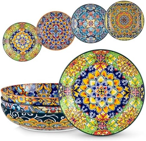 vancasso Pasta Bowls Set of 4, 42oz Ceramic Serving Bowls,Boho Pasta Plates