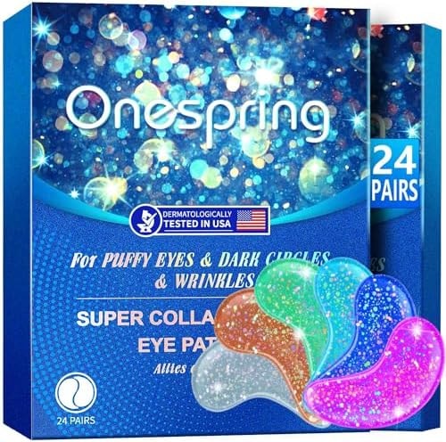 Onespring Eye Gel Pads (24 Pairs) - Under Eye Patches for Puffy Eyes, Wrinkles, Dark Circles, Natural Collagen Eye Gels, Under Eye Mask Patches for Face to Soothe Puffiness, Eye Bags