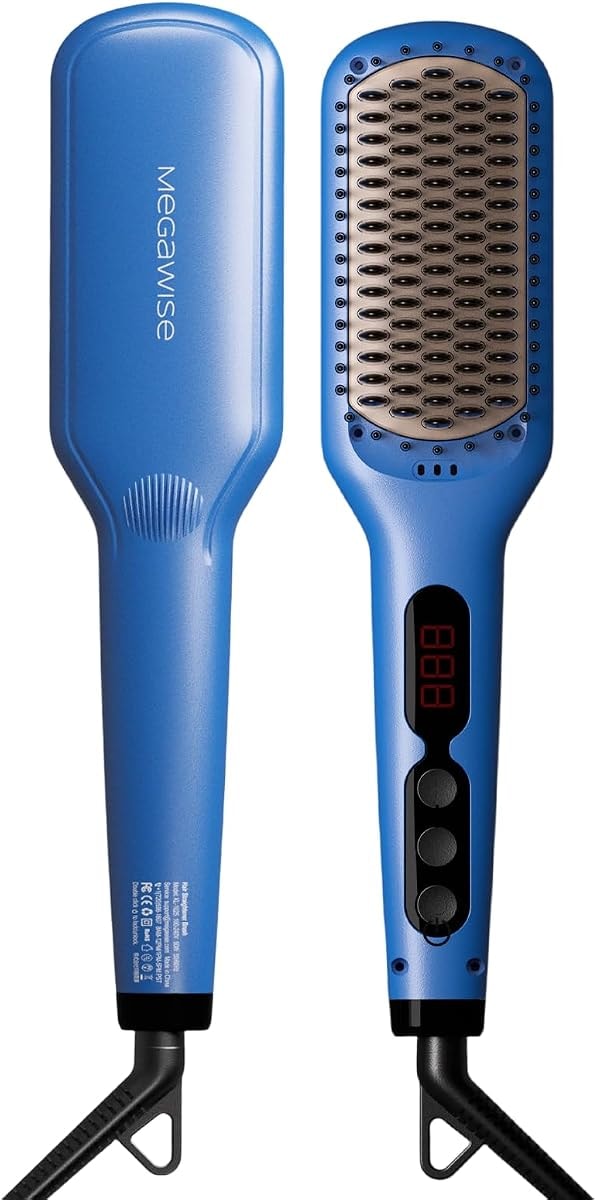 MEGAWISE Ionic Ceramic Hair Straightener Brush, 20-Second Fast Heating Ionic Hot Brush for Smooth, Frizz-Free Hair, Anti-Scald with Auto Shut-Off, Easy Daily Styling for All Hair Types