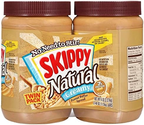 SKIPPY Natural Peanut Butter Creamy Twin Pack, 40 Ounces, Pack of 2
