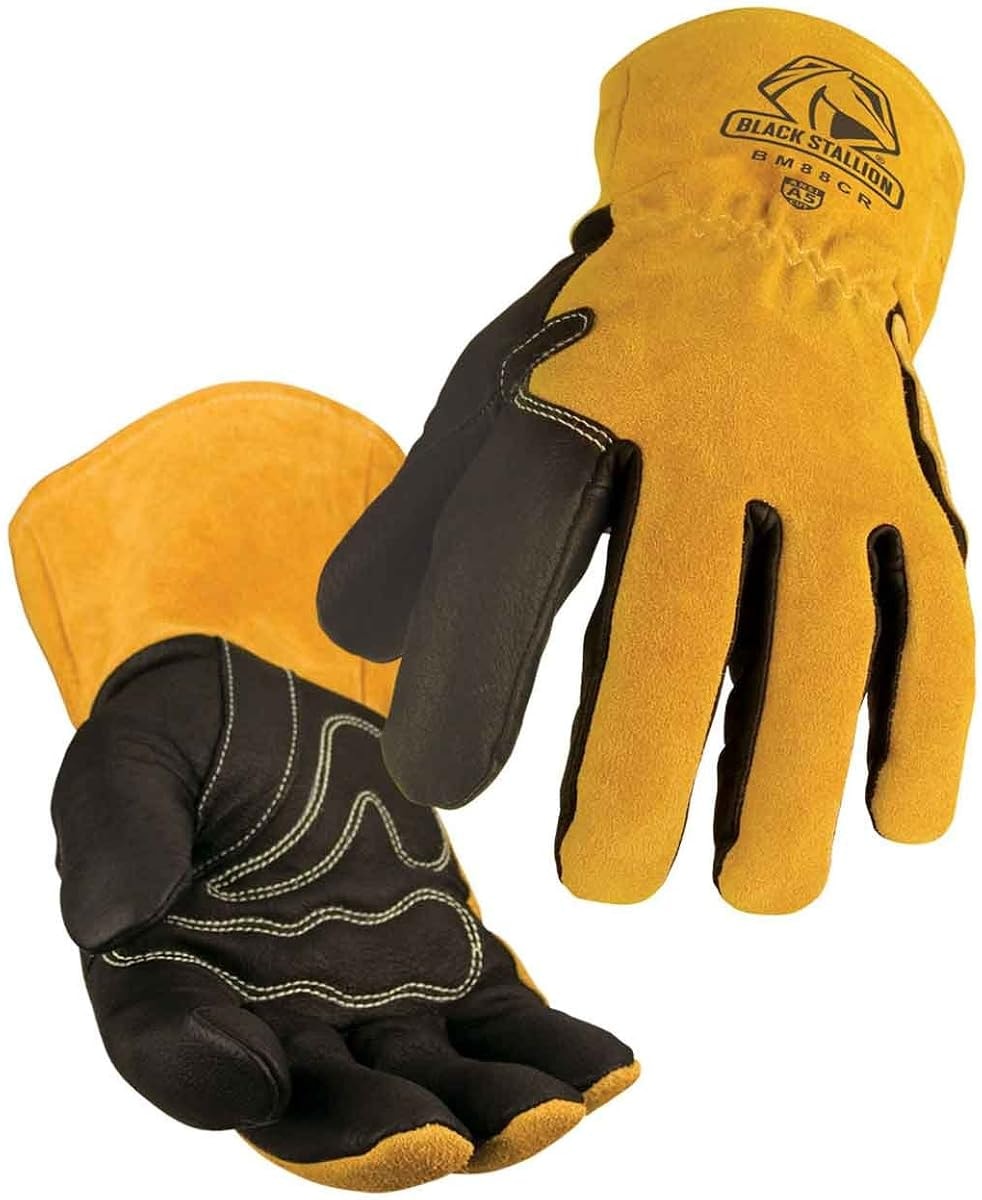 Black Stallion (BM88CR A5 Pigskin & Cowhide MIG Glove, Premium Grain Pigskin Palm, Cowhide Back, ANSI A5 Cut Resistant, Kevlar Stitching, Medium, Yellow/Black