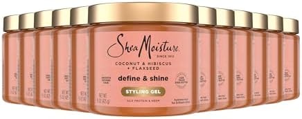 SheaMoisture Define&Shine Styling Gel+Flaxseed 12ct Coconut&Hibiscus Hydrates,Holds Your Style All Day Infused With Glycerin,CoconutOil an Invigorating Sweet Scent ParabenFree Frizz Control Gel 15OZ