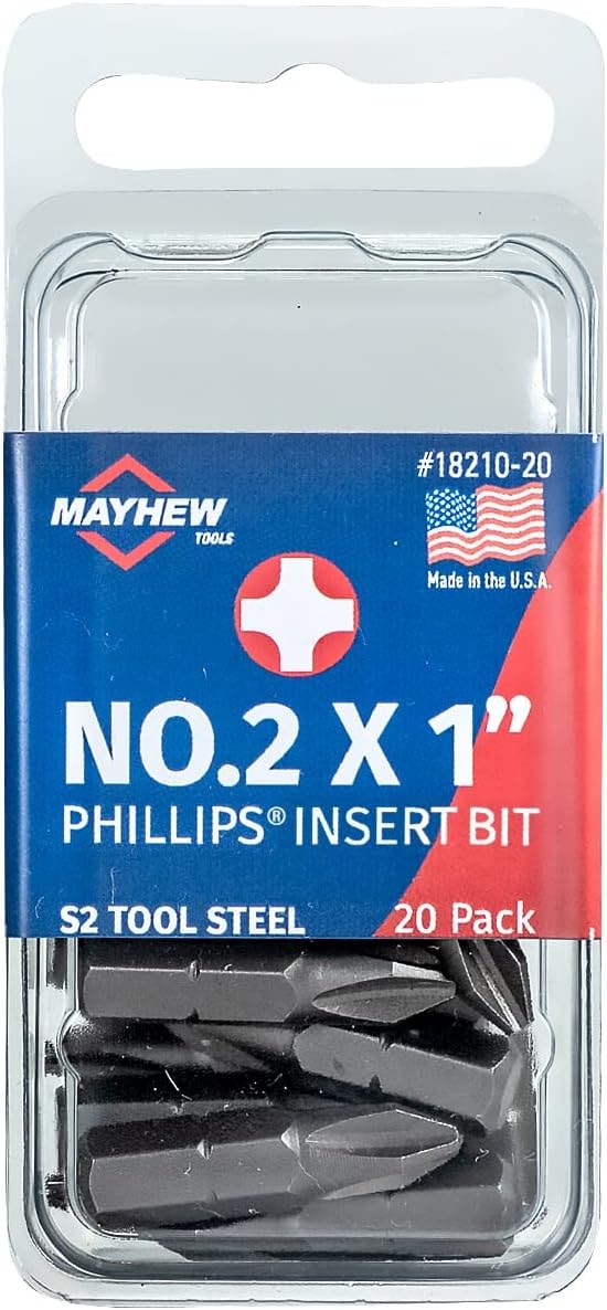 Mayhew Tools 18210-20 USA Phillips Insert Bit, No. 2 x 1", 20-Pack