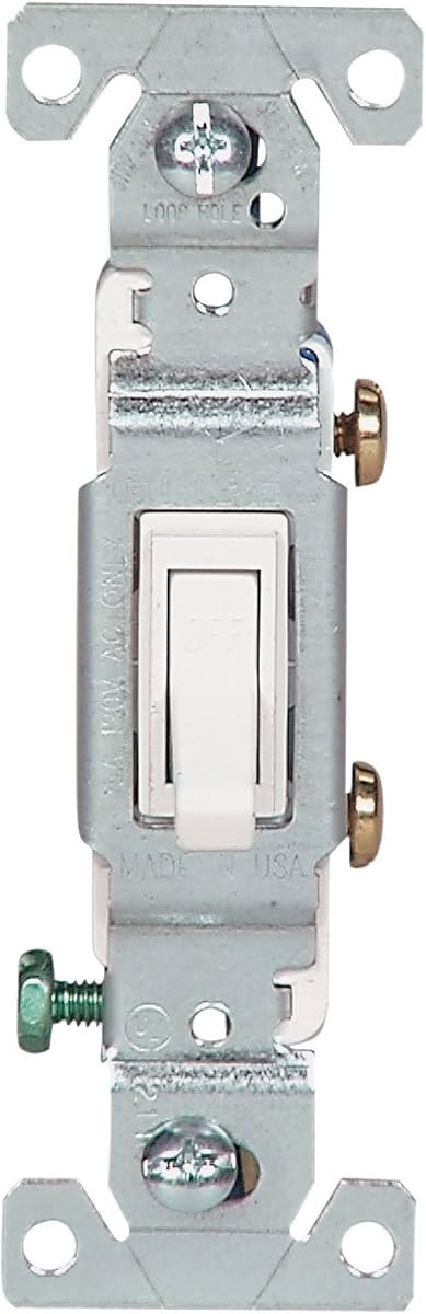 The Eaton 1301-7W-SP-L 15-Amp, 120-Volt Standard Grade Single Pole Framed Toggle AC Quiet Switch, White