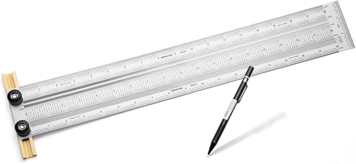 POWERTEC 18'' Stainless Steel Precision Marking T-Square, T Rule w/Pencil for Measuring, Scribing, Setting Up Bits Height, Woodworking & Crafting Marking Tools for Drill Press, Table Saw 80029