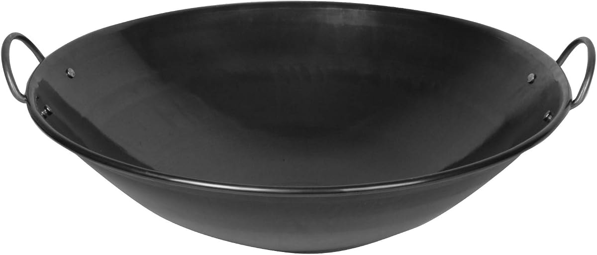 Thunder Group IRWC003 Wok, 24" Dia., Curved Rim, 2 Round Riveted Handles, Iron Construction