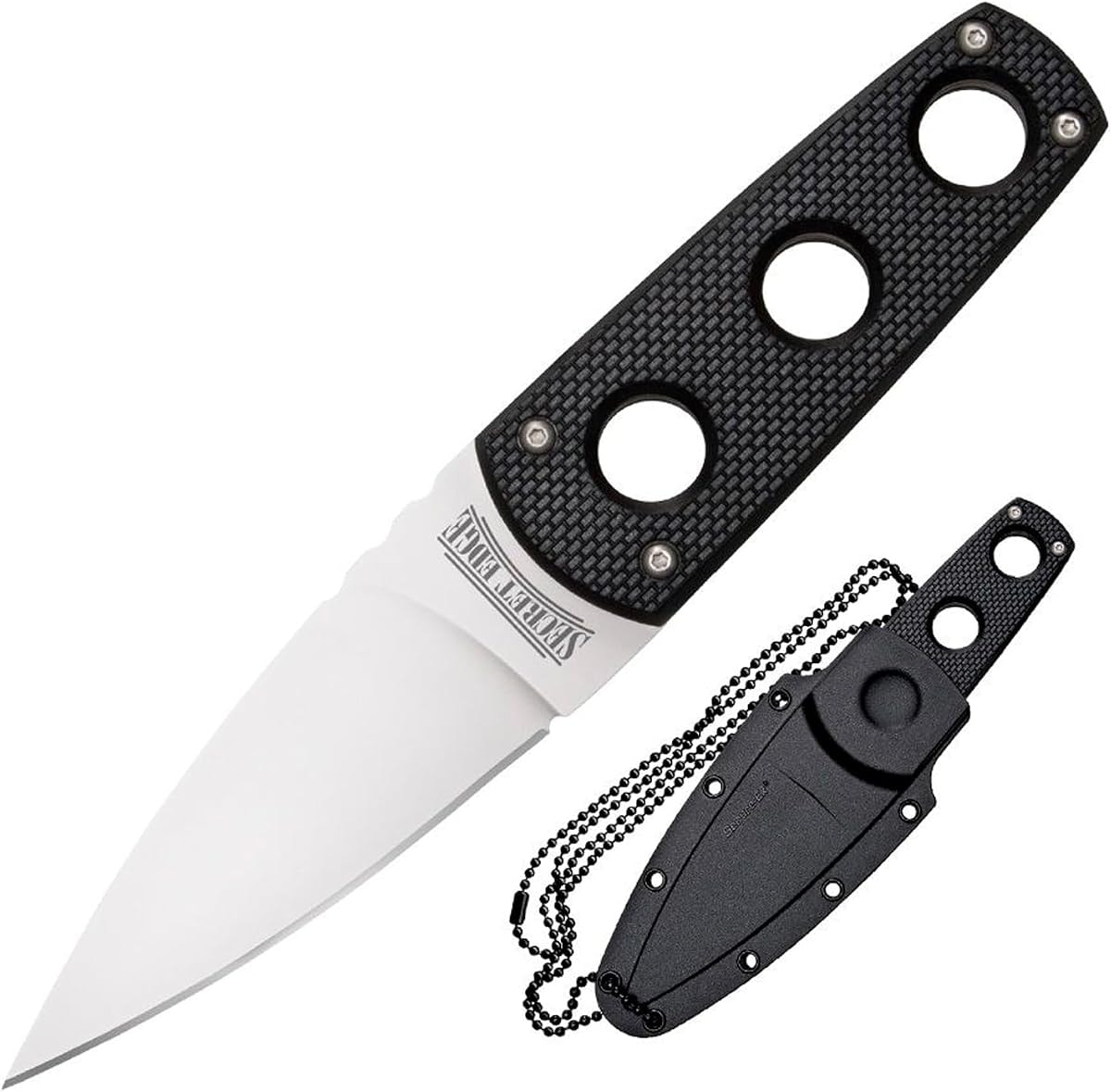 Cold Steel Secret Edge Durable Lightweight Japanese AUS8A Steel Drop Point 3.5" Fixed Blade Tactical Outdoor Hunting Concealed Carry Neck Knife, Griv-Ex Handle, Secure-Ex Sheath